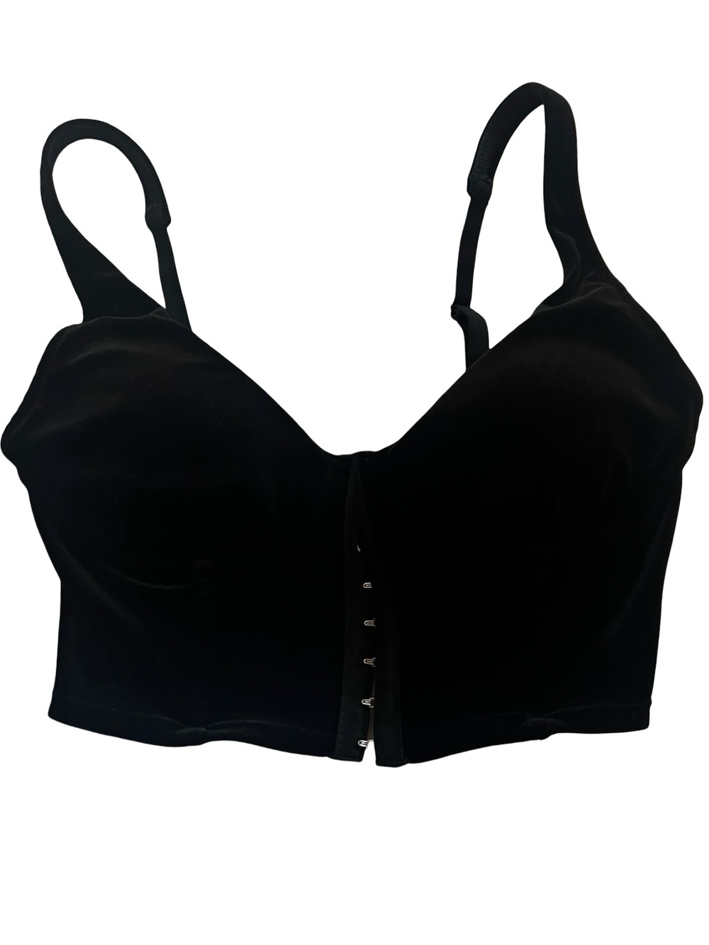 Forever 21 Black Front-Closure Longline Velvet Bra Top